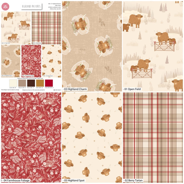 Christmas Cotton Fat Quarters Highland Pastures 5Pk Quilting Craft Bundle 3653