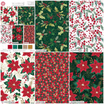Christmas Cotton Fat Quarters Holly & Poinsettia 5Pk Quilting Craft Bundle 3654