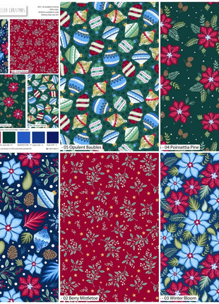 Christmas Cotton Fat Quarters Jewelled Christmas 5Pk Quilting Craft Bundle 3655