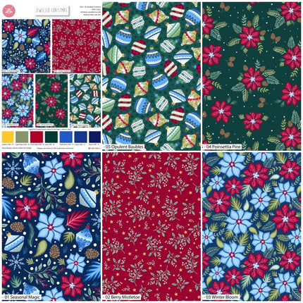 Christmas Cotton Fat Quarters Jewelled Christmas 5Pk Quilting Craft Bundle 3655