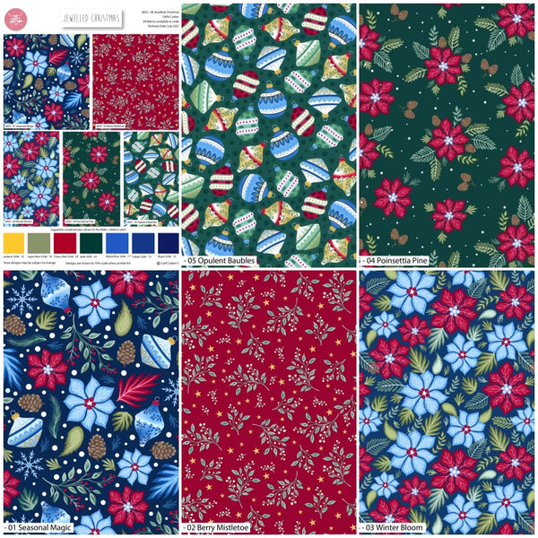Christmas Cotton Fat Quarters Jewelled Christmas 5Pk Quilting Craft Bundle 3655