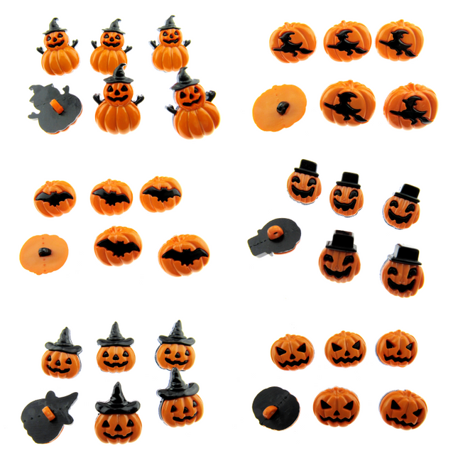 Halloween Buttons Pumpkin Spooky Costumes Craft Novelty Shank Back Pack of 6 - ThreadandTrimmings