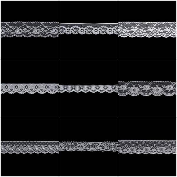 White lace trim on a black background