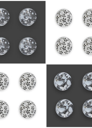 Clear Domed Buttons with Choice of Pretty Subtle Designs Black White 6pcs 15mm - ThreadandTrimmings
