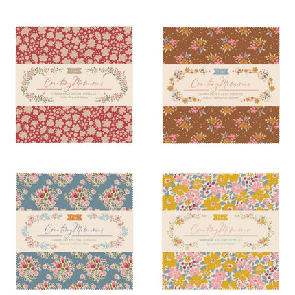 Stack of premium 16 coordinating seasonal small patterned fabric designs by Tone Finnanger.