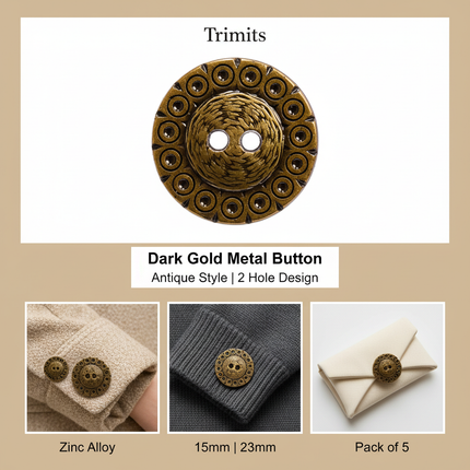 Dark gold antique-style button infographic