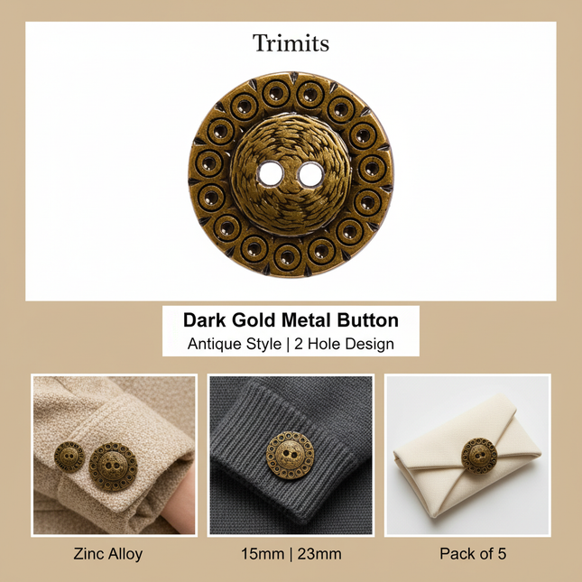 Dark gold antique-style button infographic