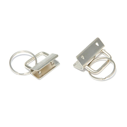 Two key fob split rings, one larger at 25mm and one smaller at 32mm, made of metal with a brushed finish, displayed against a white background.