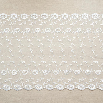 Tulle Embroidery Lace 210mm Double Edged White Ivory Black 1m
