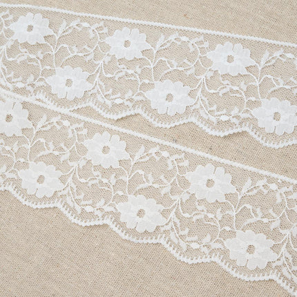 White Flat Nylon Floral Lace 58mm — 5m Length