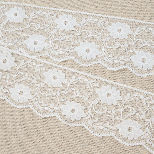 White Flat Nylon Floral Lace 58mm — 5m Length