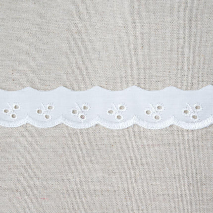 Flat Broderie Anglaise Trim 28mm Wide 3m White Cream Black