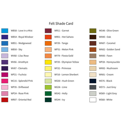 Wool Viscose Felt Craft Squares 9" x 9" (23cm x 23cm)