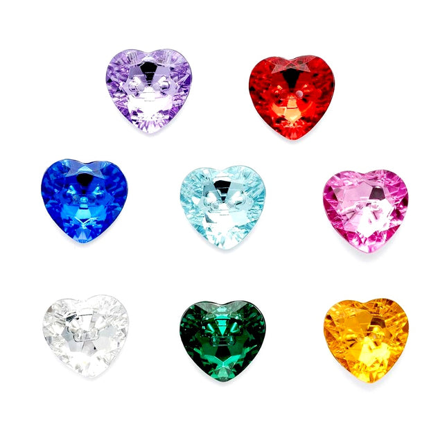 Heart Buttons with Silver Backed Sew Through Holes in 7 Bright Colours & 4 Sizes - ThreadandTrimmings