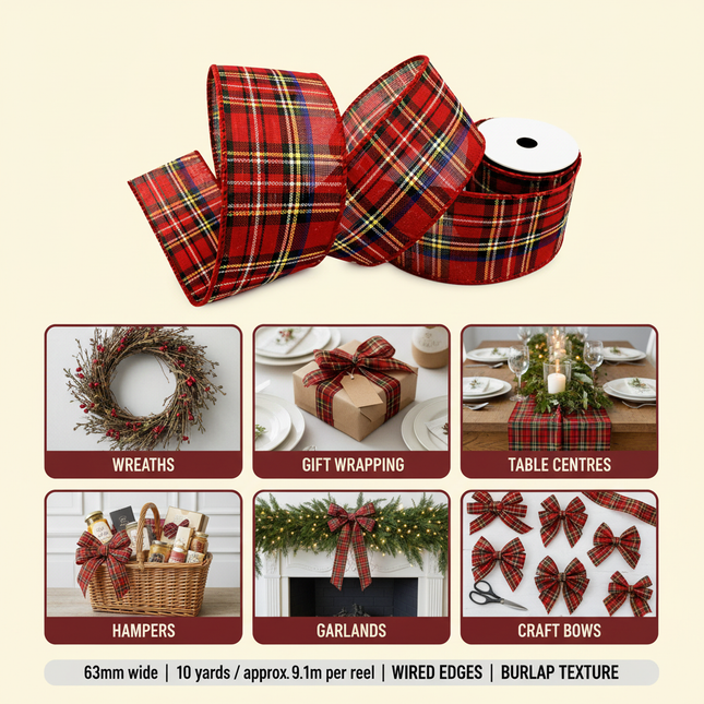 Generated wired tartan burlap ribbon product infographic