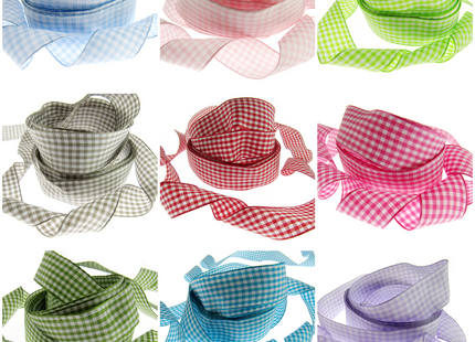 Gingham Ribbon - Choice of 14 Lovely Colours & 3 Sizes - 5mm, 10mm & 25mm - ThreadandTrimmings