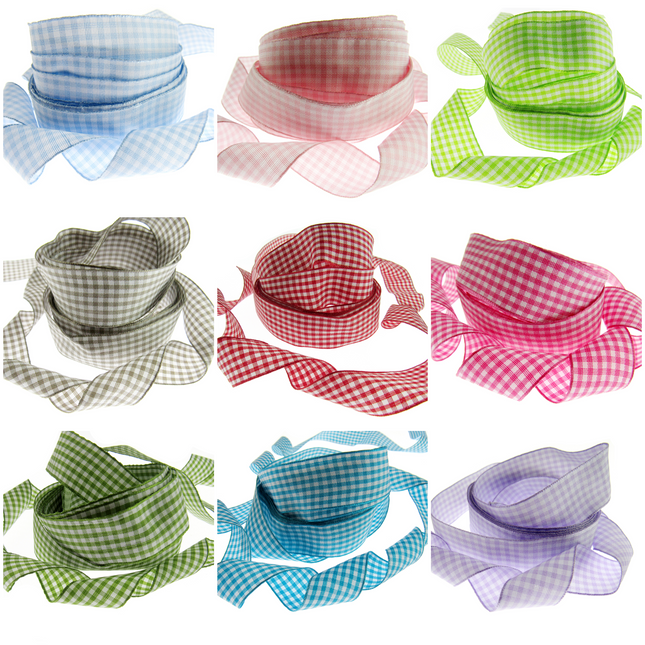 Gingham Ribbon - Choice of 14 Lovely Colours & 3 Sizes - 5mm, 10mm & 25mm - ThreadandTrimmings
