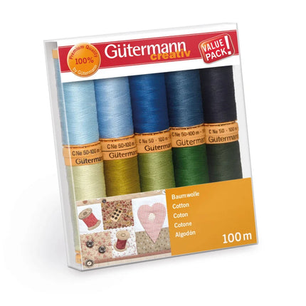Gutermann Cotton Sewing Thread Sets C No 50 10 x 100m Reels Patchwork Quilting