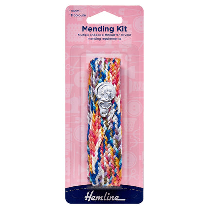 Colourful braided thread with a mending kit packaging.