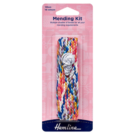 Colourful braided thread with a mending kit packaging.