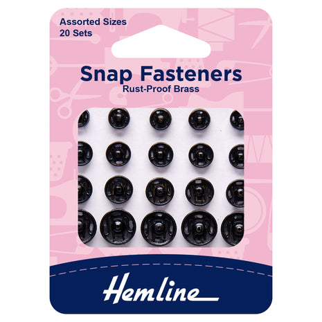 Sew On Snap Fasteners Assorted Packs in Black or Silver Pack of 20 - ThreadandTrimmings