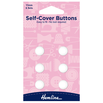 Self Cover Buttons by Hemline White Plastic Nylon Easy to Fit 6 Sizes 11mm/38mm - ThreadandTrimmings