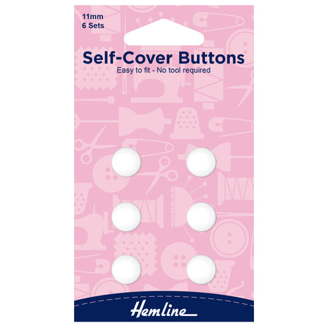 Self Cover Buttons by Hemline White Plastic Nylon Easy to Fit 6 Sizes 11mm/38mm - ThreadandTrimmings