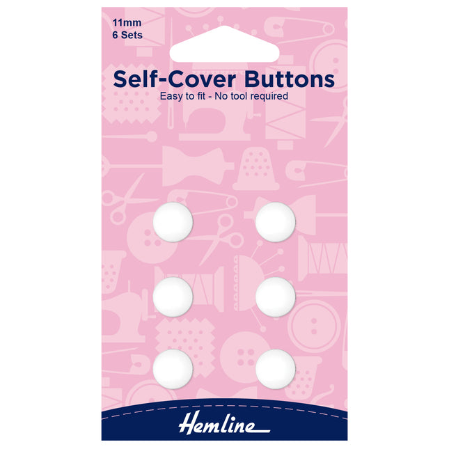 Self Cover Buttons by Hemline White Plastic Nylon Easy to Fit 6 Sizes 11mm/38mm - ThreadandTrimmings
