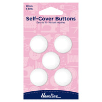 Self Cover Buttons by Hemline White Plastic Nylon Easy to Fit 6 Sizes 11mm/38mm