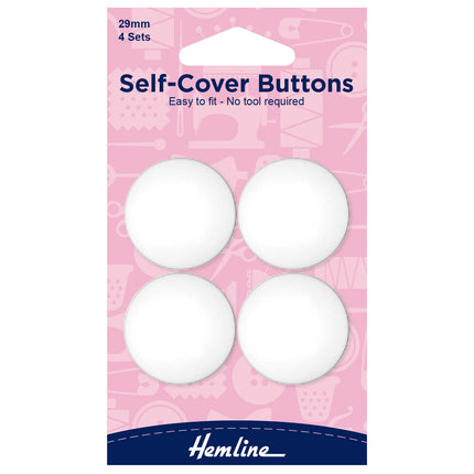 Self Cover Buttons by Hemline White Plastic Nylon Easy to Fit 6 Sizes 11mm/38mm - ThreadandTrimmings