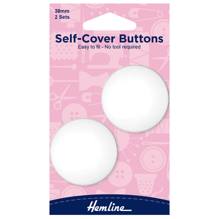 Self Cover Buttons by Hemline White Plastic Nylon Easy to Fit 6 Sizes 11mm/38mm - ThreadandTrimmings