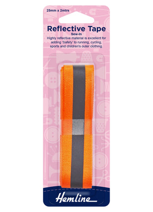 Reflective tape with orange and gray stripes on Hemline packaging