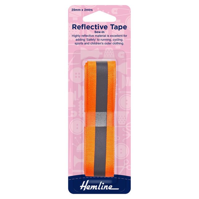 Reflective tape with orange and gray stripes on Hemline packaging
