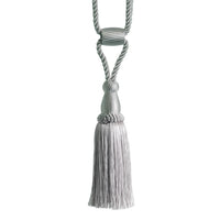 Silver curtain tieback tassel on a white background