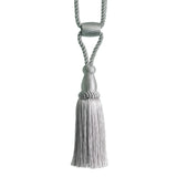 Silver curtain tieback tassel on a white background