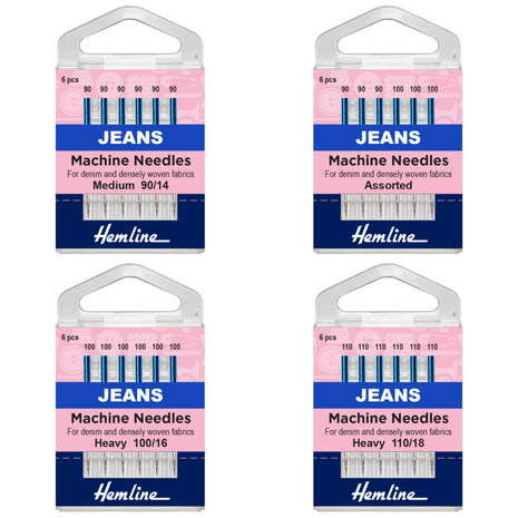 Denim Jeans Sewing Machine Needles by Hemline Regular, Medium & Heavy 6 Needle - ThreadandTrimmings
