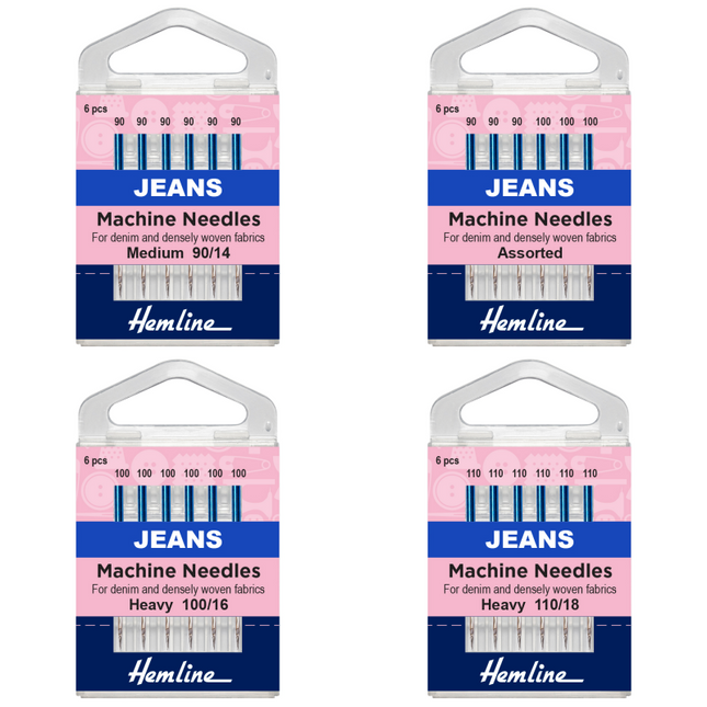 Denim Jeans Sewing Machine Needles by Hemline Regular, Medium & Heavy 6 Needle - ThreadandTrimmings