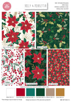 Christmas Cotton Fat Quarters Holly & Poinsettia 5Pk Quilting Craft Bundle 3654