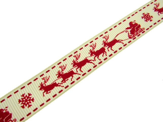 Santa's Reindeer Christmas Ribbon by Berties Bows - 3 Meters Grosgrain Ribbon - ThreadandTrimmings