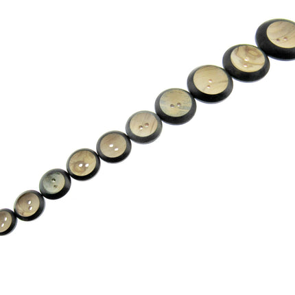 Round Wooden Buttons with Black Burnt Rim on Olive Wood 11 Sizes CW5 - ThreadandTrimmings