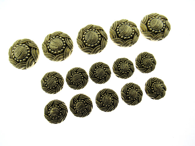 Button Set Round Antique Gold Swirly Buttons Plastic Turks Head Design