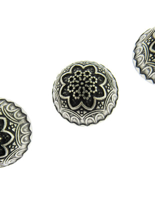 Round Domed Crested Metal Buttons in Colour Antique Silver Bronze - 3 x Buttons - ThreadandTrimmings