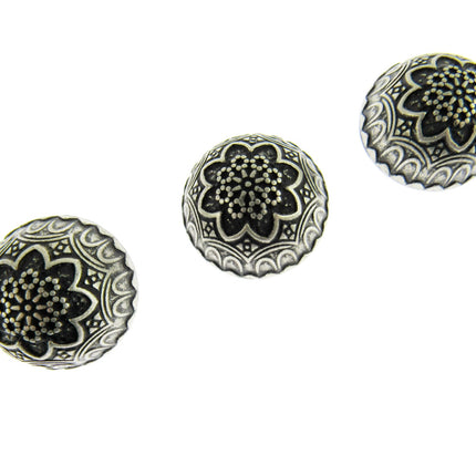 Round Domed Crested Metal Buttons in Colour Antique Silver Bronze - 3 x Buttons - ThreadandTrimmings