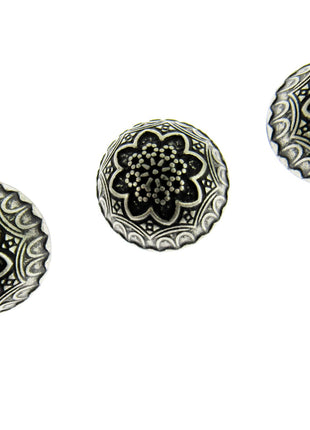 Round Domed Crested Metal Buttons in Colour Antique Silver Bronze - 3 x Buttons - ThreadandTrimmings