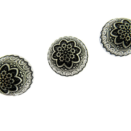 Round Domed Crested Metal Buttons in Colour Antique Silver Bronze - 3 x Buttons - ThreadandTrimmings