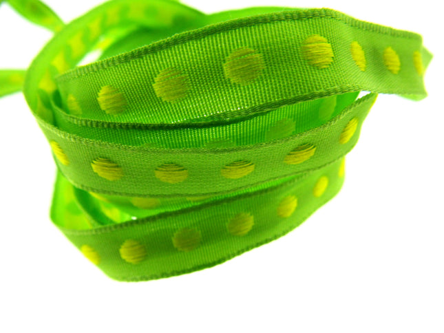 Bright Funky Narrow Ribbon with Woven Contrasting Spot - 10mm -5m or 20m Lengths - ThreadandTrimmings