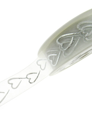 Heart Organza Ribbon with Printed Silver or Gold Heart - 3m Piece 15mm / 25mm - - ThreadandTrimmings