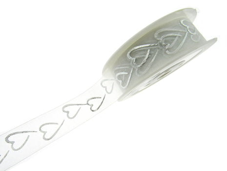 Heart Organza Ribbon with Printed Silver or Gold Heart - 3m Piece 15mm / 25mm - - ThreadandTrimmings