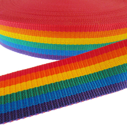 Rainbow Webbing Gay Pride Polypropylene Strapping For Bags/Leash 25mm/40mm/50mm - ThreadandTrimmings