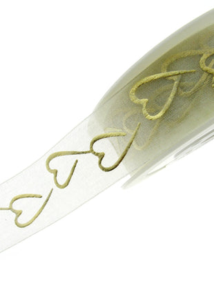 Heart Organza Ribbon with Printed Silver or Gold Heart - 3m Piece 15mm / 25mm - - ThreadandTrimmings